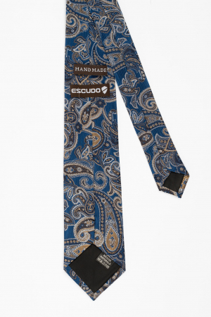 Cravata matase albastra cu imprimeu paisley auriu si gri [2]