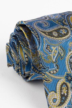 Cravata matase albastra cu imprimeu paisley galben [2]