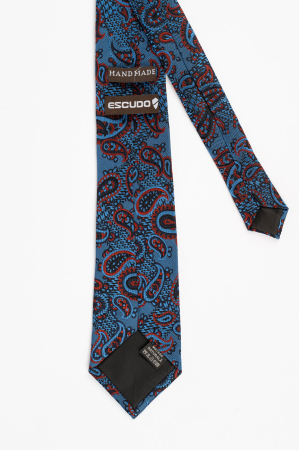 Cravata matase albastra cu paisley rosu si negru [2]