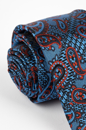 Cravata matase albastra cu paisley rosu si negru [1]