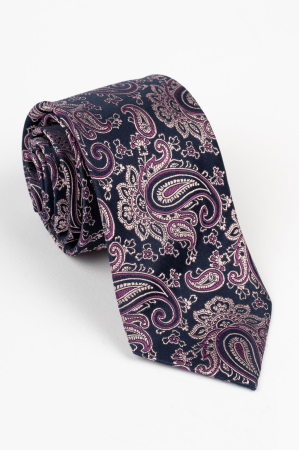 Cravata matase bleumarin cu imprimeu paisley mov [0]