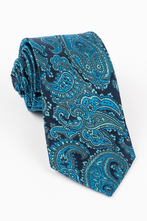 Cravata matase bleumarin cu imprimeu paisley turcoaz [0]