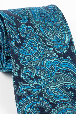 Cravata matase bleumarin cu imprimeu paisley turcoaz [2]