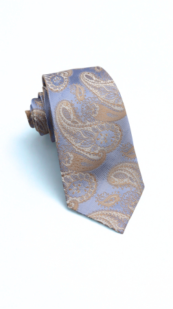 ACCESORII - Cravată mătase naturală bleu cu model paisley auriu și ivory