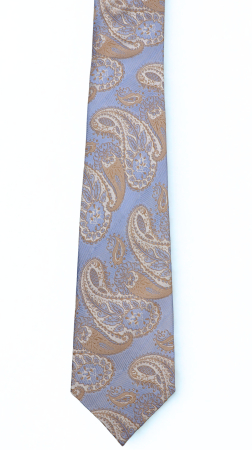 ACCESORII - Cravată mătase naturală bleu cu model paisley auriu și ivory