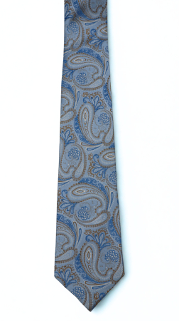 ACCESORII - Cravată mătase naturală bleu cu motiv paisley albastru-alb-auriu