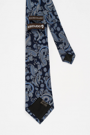 Cravata matase naturala bleumarin cu imprimeu floral albastru si gri [2]