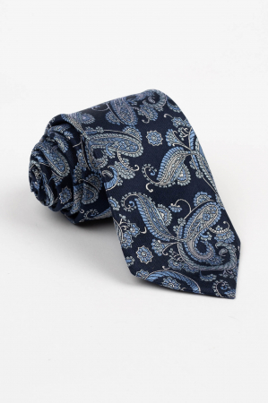 Cravata matase naturala bleumarin cu imprimeu floral albastru si gri [0]