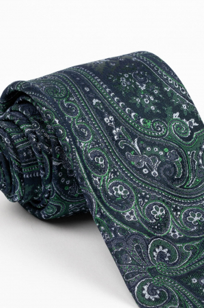 Cravata matase naturala bleumarin cu imprimeu floral verde si gri [1]