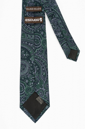 Cravata matase naturala bleumarin cu imprimeu floral verde si gri [2]