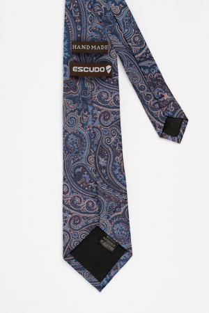 Cravata matase naturala bleumarin cu imprimeu roz si argintiu [2]