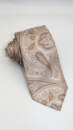 ACCESORII - Cravată mătase naturală  cu model paisley ivory și auriu