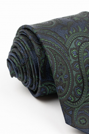 CRAVATE - Cravata matase naturala navy cu imprimeu paisley verde si negru