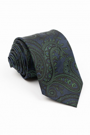 CRAVATE - Cravata matase naturala navy cu imprimeu paisley verde si negru