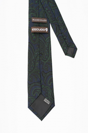 Cravata matase naturala navy cu imprimeu paisley verde si negru [2]