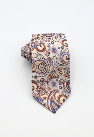 CRAVATE - Cravată mătase naturală ivory model paisley albastru și maro