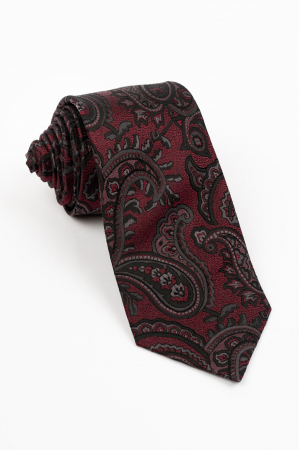 ACCESORII - Cravata matase naturala bordo cu imprimeu paisley negru si gri