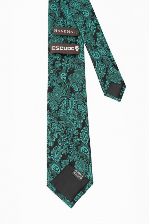 Cravata matase naturala neagra cu imprimeu paisley verde [2]