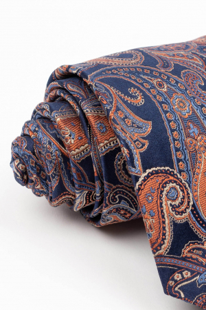 CRAVATE - Cravata matase naturala navy cu imprimeu paisley caramiziu si albastru