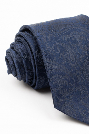 CRAVATE - Cravata matase naturala bleumarin cu imprimeu paisley negru