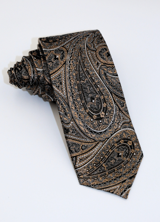 CRAVATE - Cravată mătase naturală neagră cu paisley auriu