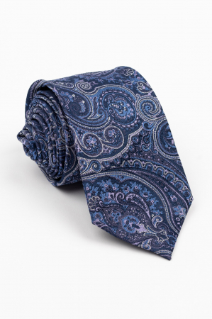 ACCESORII - Cravata matase naturala bleumarin cu imprimeu paisley alb si roz