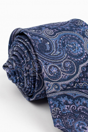 ACCESORII - Cravata matase naturala bleumarin cu imprimeu paisley alb si roz