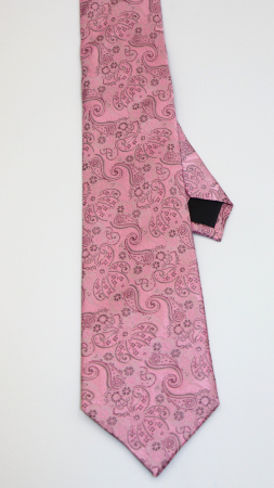 CRAVATE - Cravata mătase naturală roz pudrat cu accente gri-argintii