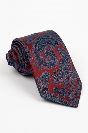 Cravata matase naturala visinie cu model paisley bleu si bleumarin [0]