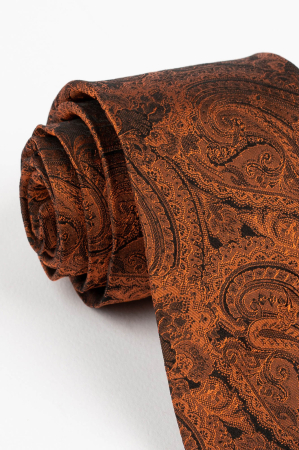 Cravata matase neagra cu imprimeu  caramiziu [2]
