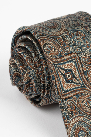 Cravata matase neagra cu imprimeu paisley auriu si maro [2]