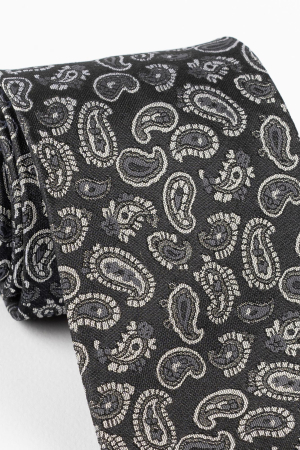 Cravata matase neagra cu imprimeu paisley gri [2]
