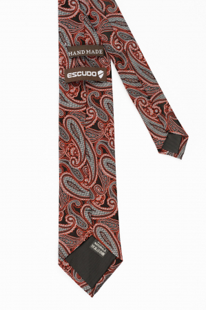 Cravata matase neagra cu imprimeu paisley gri si rosu [2]