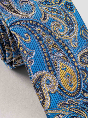 Cravata matase tesuta albastru cu galben [1]