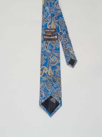 Cravata matase tesuta albastru cu galben [2]