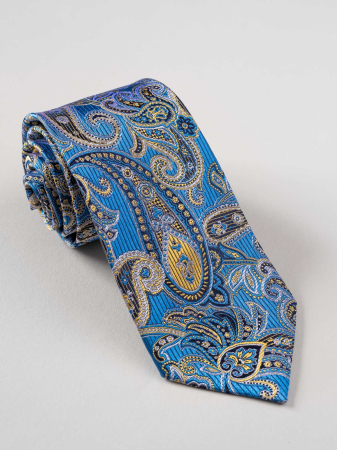 Cravata matase tesuta albastru cu galben [0]