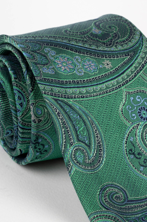 Cravata matase verde cu model floral bleumarin [2]