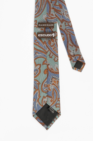Cravata matase verde deschis cu model floral maro si bleu [1]