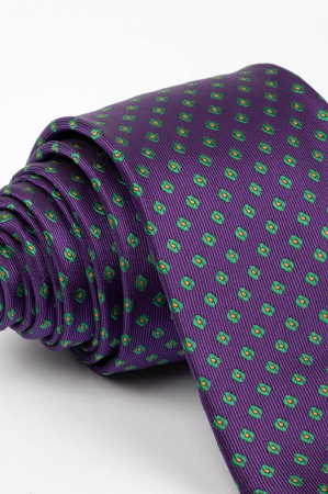 ACCESORII - Cravata mov cu imprimeu geometric verde si auriu