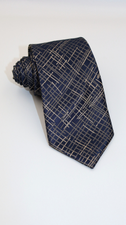 CRAVATE - Cravată Navy cu model geometric bej-auriu