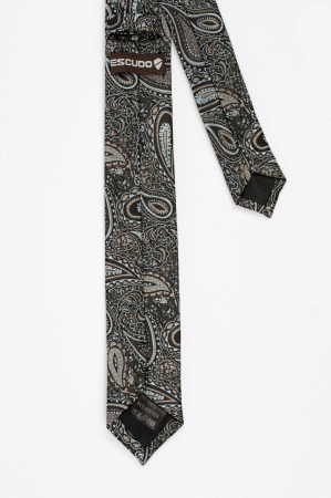Cravata ingusta neagra cu imprimeu paisley maro si bleu [2]
