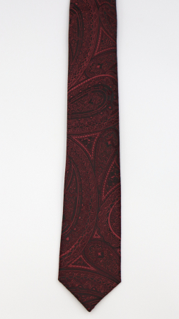 ACCESORII - Cravată neagră cu model paisley bordo