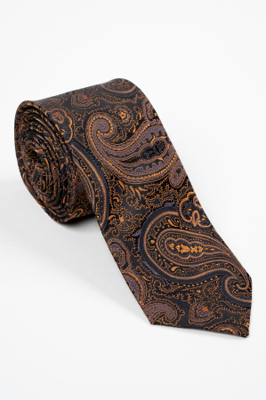 Cravata neagra matase naturala cu imprimeuri aurii [0]