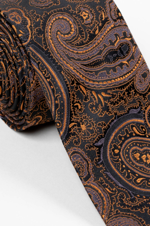 Cravata neagra matase naturala cu imprimeuri aurii [2]