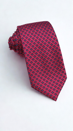 CRAVATE - Cravata fucsia cu imprimeu geometric bleumarin si alb
