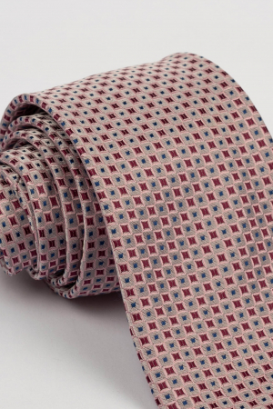 ACCESORII - Cravata roz cu imprimeu geometric mov si albastru