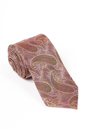 Cravata roz matase naturala cu paisley auriu [0]