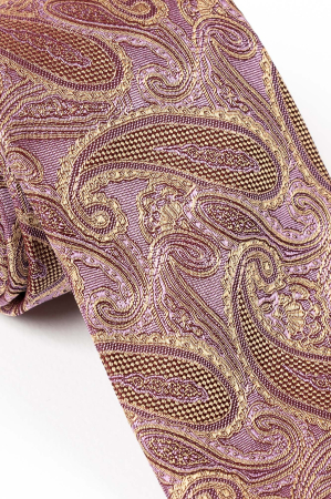 Cravata roz matase naturala cu paisley auriu [2]