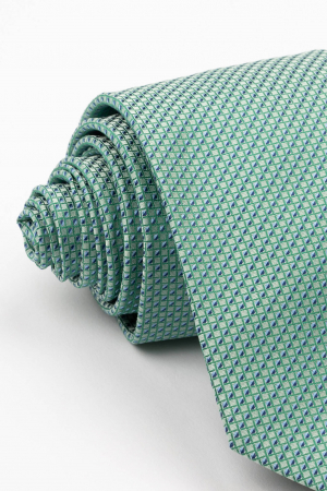 ACCESORII - Cravata vernil cu insertie geometrica bleu si bleumarin