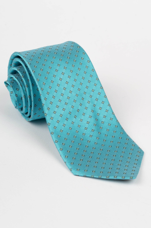 Cravata matase naturala turcoaz cu motive geometrice verzi [0]